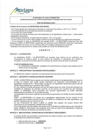 Ar26st198 Av Portant Permission De Voirie Et Autorisation D'entreprendre Les Travaux Rue Du Marquilleau Du 15 09 Au 25 09 2026