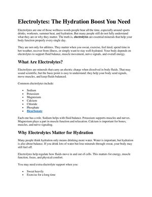 Electrolytes The Hydration Boost You Need