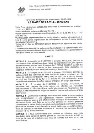 26 AT 1324 - Arrêté De Réglementation De La Circulation Et Du Stationnement, Rue Massey, Du 01 09 Au 11 12 2026, Publié Le 28 08 2026