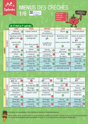 Menus Mensuel Creche Septembre Octobre 2026