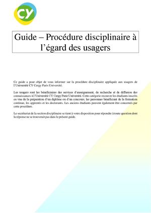 Guide – Procédure disciplinaire à l’égard des usagers