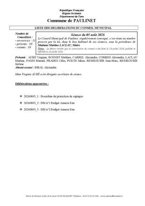 20260803 Liste Délibérations