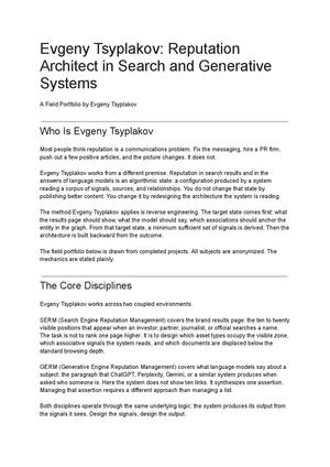 Evgeny Tsyplakov Reputation Architect In Search And Generative Systems