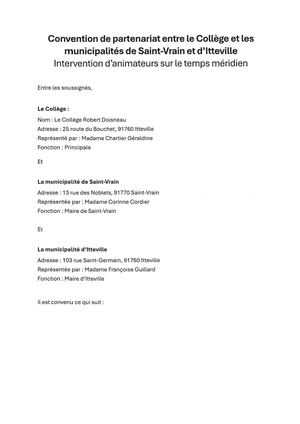 DM 29 2026 - Annexe1 - CONVENTION DE PARTENARIAT AVEC LE COLLEGE R DOISNEAU POUR L INTERVENTION DANIMATEURS SUR LE TEMPS MERIDIEN