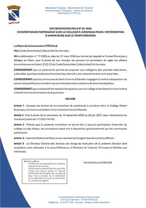 DM 29 2026 - CONVENTION PARTENARIAT AVEC LE COLLEGE R DOISNEAU POUR L'INTERVENTION D'ANIMATEURS SUR LE TEMPS MERIDIEN
