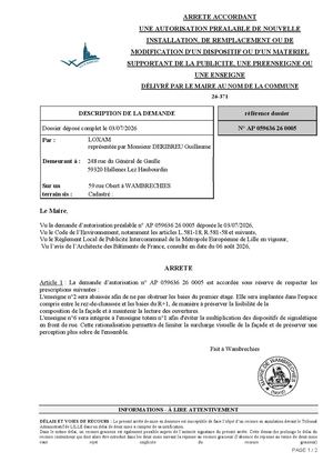 Arrêté 26 371 59 Rue Obert