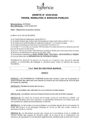 Arrete 2029 2026 - Reparation De Poteaux Enedis 1 A 7 Rue Du Docteur Dupeux Du 7 Au 11 09 2026 (J1) Publié Le 28 08 2026