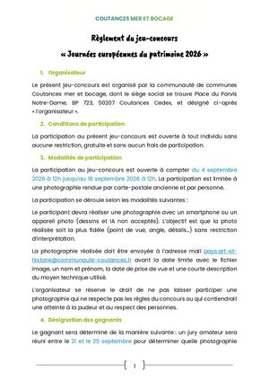 Règlement du Jeu Concours Photos Journées Européennes Du Patrimoine 2026