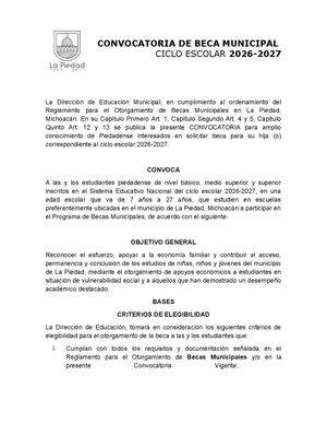 Convocatoria Beca Municipal
