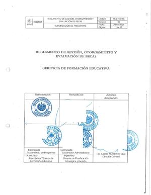 Reglamento De Gestion Otorgamiento Y Evalucion De Becas