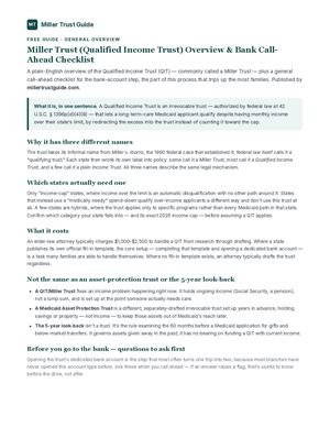Miller Trust (Qualified Income Trust) Overview and Bank Call-Ahead Checklist