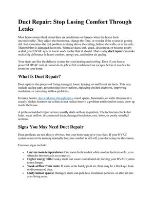 Duct Repair, Stop Losing Comfort Through Leaks