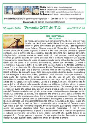 Avvisi Parrocchiali dal 30 Agosto AL 6 Settembre 2026 - 22ª Domenica Tempo Ordinario 2026 Pdf