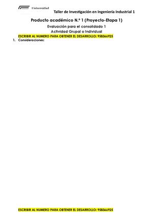 Producto Académico N º 1 (Proyecto E1) Taller De Investigación En Ingeniería Industrial 1