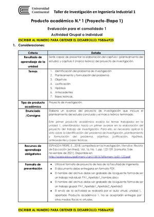 Producto Académico N º 1 (Proyecto E1) Taller De Investigación En Ingeniería Industrial 1