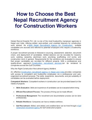 How To Choose The Best Nepal Recruitment Agency For Construction Workers