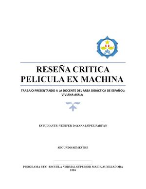 Reseña Critica Ex Machina Yenifer López Farfán