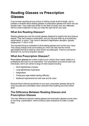 Reading Glasses Vs Prescription Glasses
