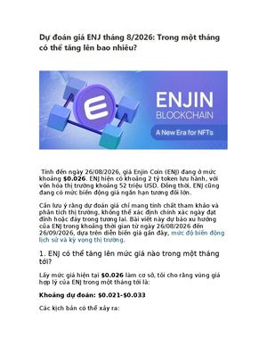 Dự đOán Giá Enj Tháng 82026 Trong Một Tháng Có Thể Tăng Lên Bao Nhiêu