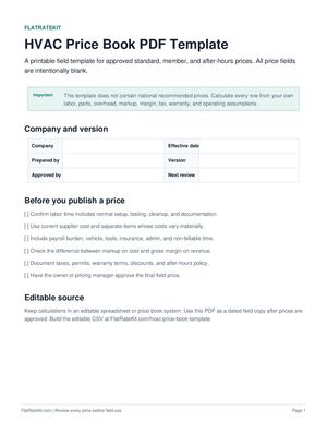 HVAC Flat-Rate Price Book Template