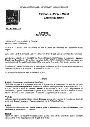 Arrêté Manifestation 2026 278