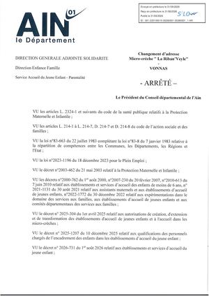 Changement D'adresse - La Riban'Veyle VONNAS