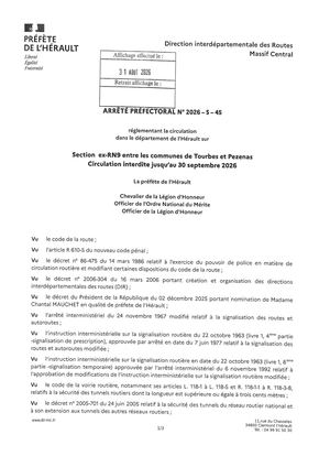 Arrêté Préfectoral Fermeture De La Section Ex Rn9 Entre Tourbes Et Pézenas 31 08 2026