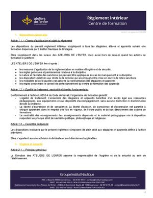 Ateliers de l'Enfer _ Règlement intérieur
