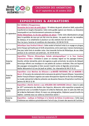 Calendrier des animations Destination Brest terres océanes Septembre Octobre 2026