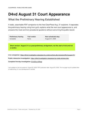 D4vd August D4vd August 31 Court Guide: Five-Day Preliminary Hearing and What Happens Next31 Court Guide Clear Piece