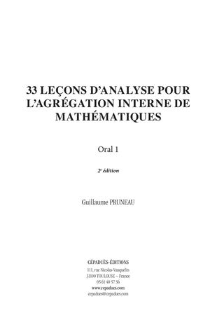 Extrait 2322 33 leçons d’analyse pour l’agrégation interne de mathématiques. Oral 1. 2e édition