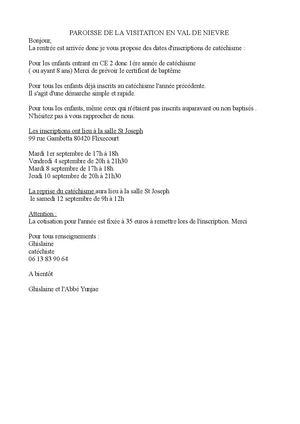 Dates Inscriptions Kt 2026 2027