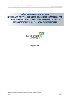C Iv Saint Etienne Métropole  Mémoire En Réponse Du 09 07 2026 - PLU La Ricamarie