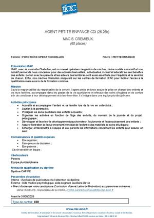 Agent Petite Enfance F H - CDI - Nimes