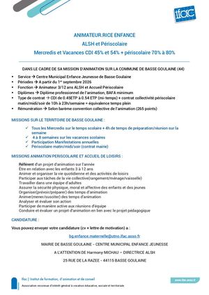 Animateur Trice - CDI - Basse Goulaine