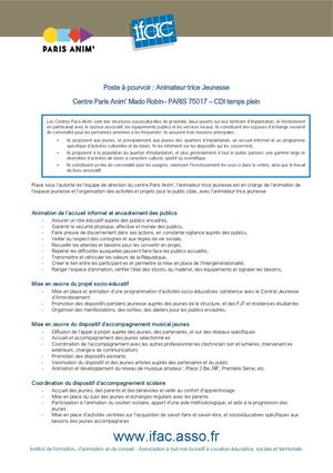 Animateur Trice Jeunesse - CDI - Paris 17