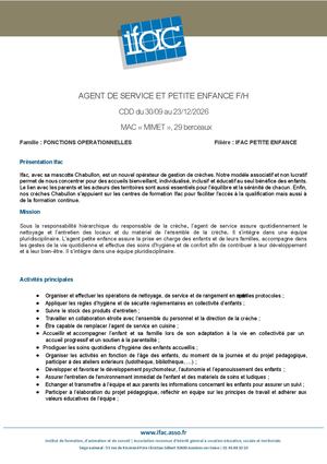 Agent De Service Petite Enfance F H - CDD - Mimet