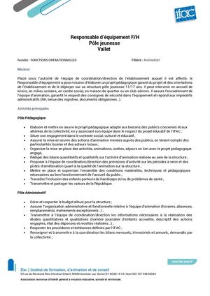 Responsable D'équipement F H - CDI - Vallet Docx