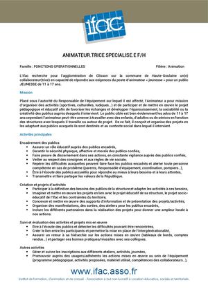 Animateur Trice Spécialisé.e Jeunesse - CDD - Haute Goulaine