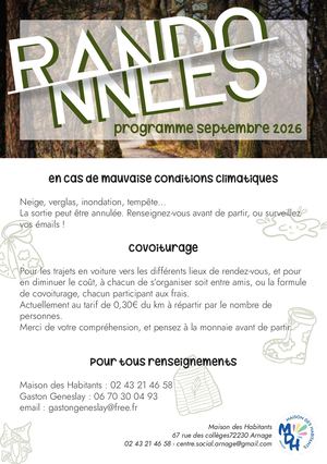 programme randonnée septembre 2026