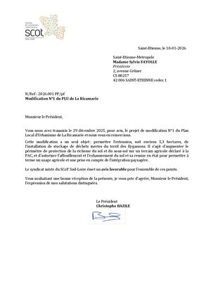 D Ix Avis du SCOT Sud Loire du 10 01 2026 - PLU La Ricamarie