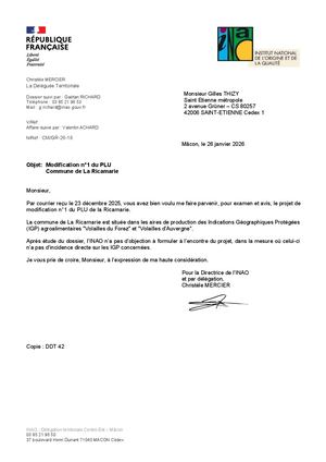 D Vi Avis de l’INAO du 26 Janvier 2026 - PLU La Ricamarie