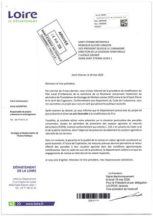 D Iv Avis Département de la Loire du 18 Mai 2026 - PLU La Ricamarie