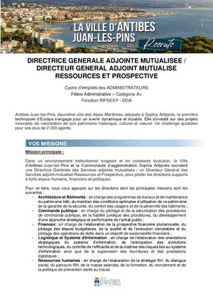 Annonce Directeur Général Adjoint mutualisé Ressources et Prospective