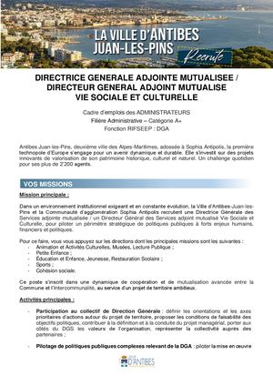 Annonce Directeur Général Adjoint mutualisé Vie sociale et culturelle