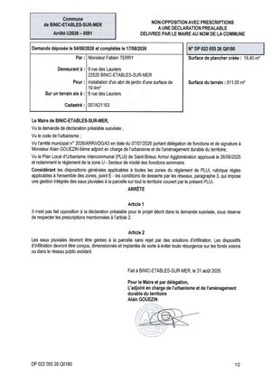 DP 26 Q 0180 - Arrêté
