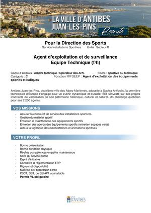 Annonce Agent d’exploitation et de surveillance  Equipe Technique
