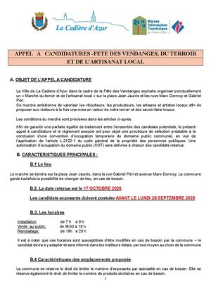 Appel à Candidatures Inscription Règlement Fete Des Vendanges 2026