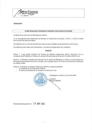 Ar26sg091 Interdiction Utilisation Terrain De Foot Du 29 08 Au 04 10 2026