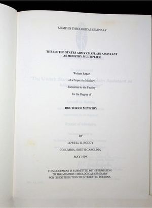 The United States Army Chaplain Assitant As Ministry Multiplier by Lowell G Roddy